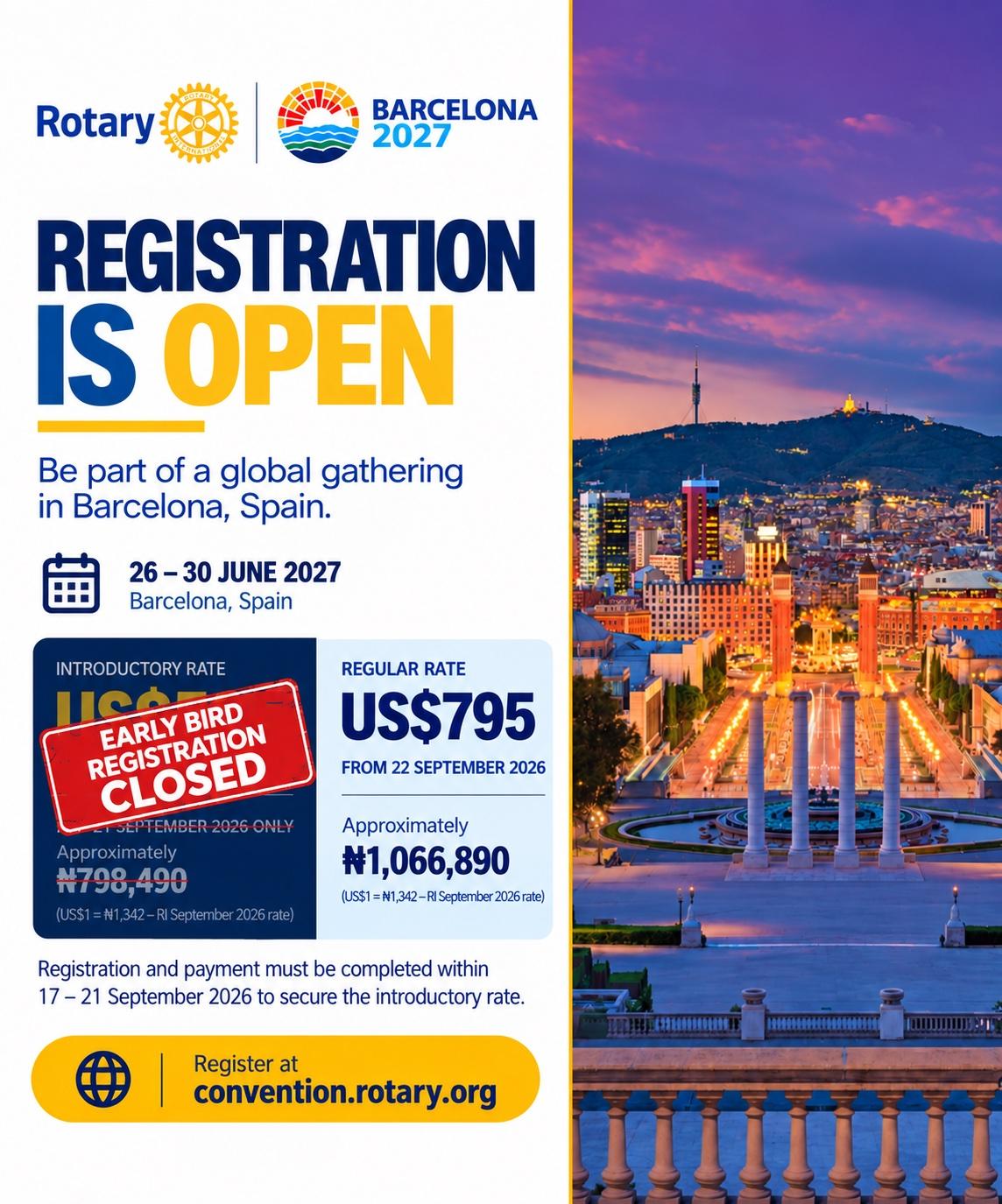 Rotary International Convention, Barcelona 2027 — poster 2